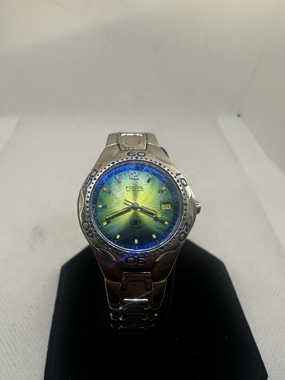 Fossil Blue AM-3520 AM3520 Womens Watch Blue Dial Stainless Steel 330ft 100m WR